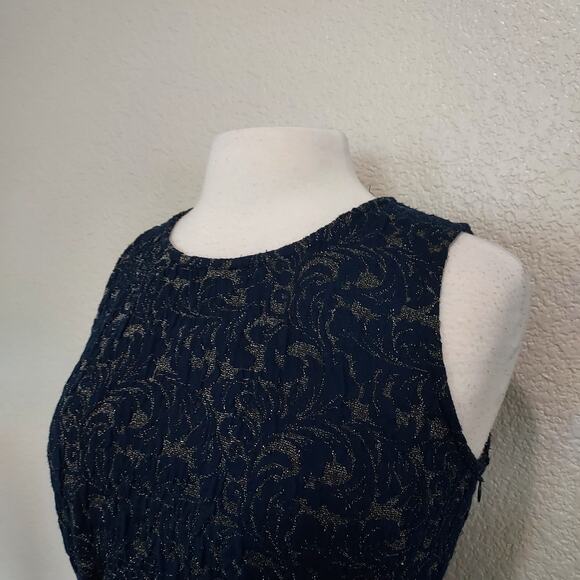 Eva Franco Navy Gold Metallic Peplum Blouse Size S - Picture 5 of 14
